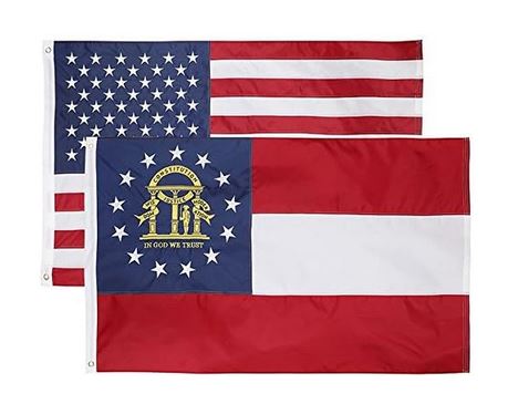 State of Georgia + USA Flags 4x6 Feet Combo Pack - Embroidered 210D Nylon Flags with Sewn Panels