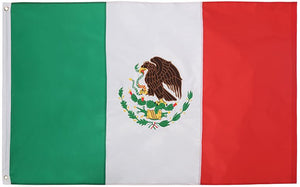 Mexican Flag 5x8 Feet - Embroidered 210D Nylon Flags with Sewn Panels