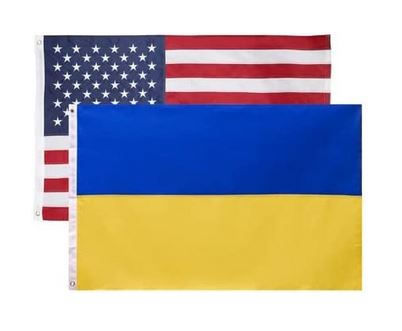 Ukrainian + USA Flags 3x5 Feet Combo Pack - Embroidered 210D Nylon Flags with Sewn Panels