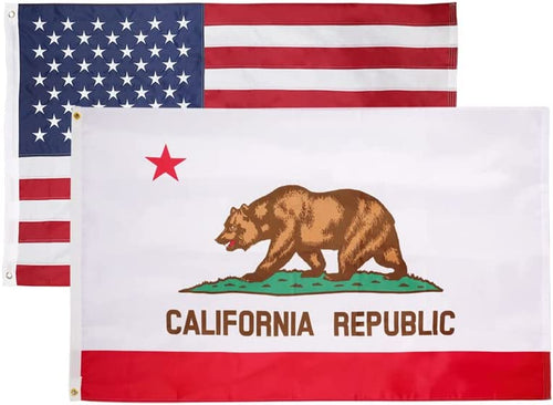 California & USA 3x5 Flag Combo Pack – (Silk Screen Printed California Flag - 200D Nylon) (Embroidered US Flag - 210D Nylon)