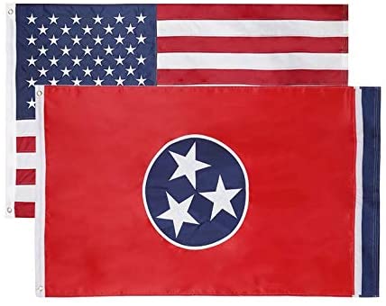 State & USA Flag 4x6Ft – Embroidered Oxford 210D Heavy Duty Nylon – Sewn Panels, Durable and Long Lasting – 4 Stitch Hemming. Vivid Colors & Fade Resistant. (Tennessee + USA 4x6)