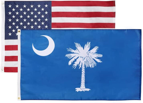South Carolina & USA 3x5 Flag Combo Pack – (Silk Screen Printed South Carolina Flag - 200D Nylon) (Embroidered US Flag - 210D Nylon)