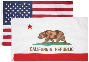 California & USA 3x5 Feet Flag Combo Pack – (Printed California Flag - 200D Nylon) (Embroidered US Flag - 210D Nylon)