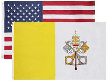 Catholic – Vatican & USA 3x5 Flag Combo Pack – (Printed Catholic Flag with Double Layered 200D Nylon) (Embroidered US Flag with Single Layered 210D Nylon) Both Flags Have Designs on Front and Back