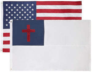 Christian + USA Flags 5x8 Feet Combo Pack - Embroidered 210D Nylon Flags with Sewn Panels