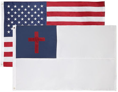 Christian + USA Flags 2x3 Feet Combo Pack – Embroidered 210D Nylon Flags with Sewn Panels