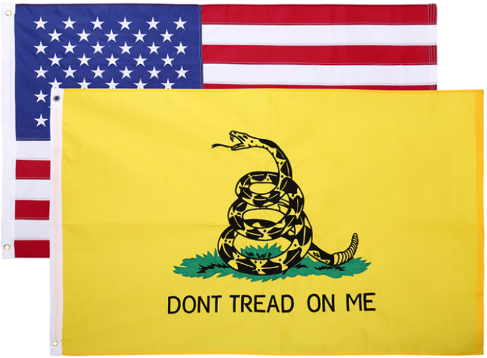 2 Pack - 3x5 FT Nylon Gadsden / Don’t Tread on Me & American Flag Combo Pack - Embroidered Oxford 210D Nylon