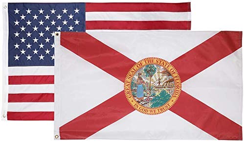 Florida & USA 3x5 Flag Combo Pack – (Printed Florida Flag - 200D Nylon) (Embroidered US Flag - 210D Nylon)