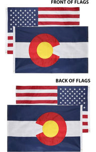 State of Colorado + USA Flags 3x5 Feet Combo Pack - Embroidered Nylon Flags with Sewn Panels