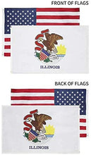 Illinois + USA 3x5 - State Flag is Double Layered) (US Flag is Single Layered with Embroidered Stars and Sewn Stripes)-Both Flags Have Designs