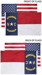State of North Carolina + USA Flags 3x5 Feet Combo Pack - Embroidered Nylon Flags with Sewn Panels