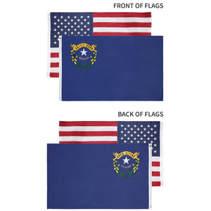 State of Nevada + USA Flags 3x5 Feet Combo Pack - Embroidered Nylon Flags with Sewn Panels