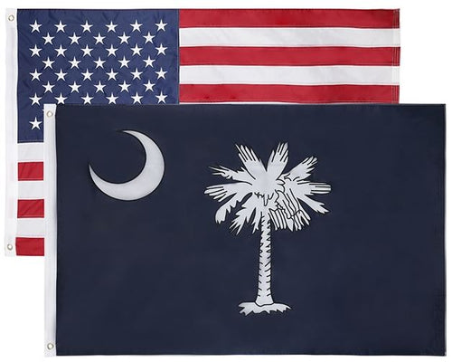 South Carolina & American Flag Nylon Combo Pack 3x5 Feet– (SC Flag is Double Layered - 1.10 LB) (US Flag is Single Layered - .55 LB)