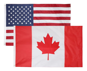 Canadian & American Flags 3x5 Feet Combo Pack - Embroidered Nylon Flags with Sewn Panels